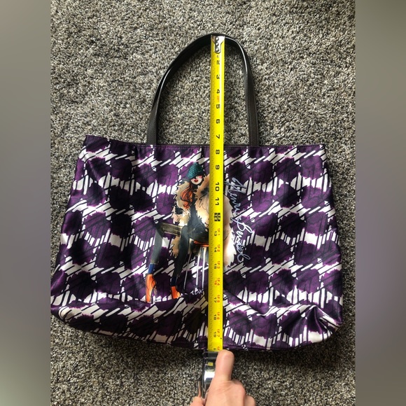 Henri Bendel Rare Izak Nylon Satin Purple Patterned Shopping Tote Disc. - Picture 6 of 10